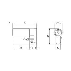 Цилиндровый механизм (100 ZA/50) 1000ZAKey50(5+10+35) CP хром 5Key
